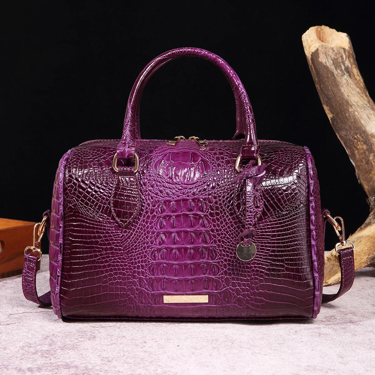 

Ombre Crocodile Embossed Boston Handbag Classic Style Crossbody Bag Women s Leather Satchel Purse