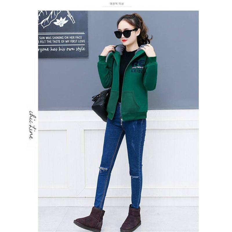 Hooded Sweater Women Plus Velvet Thickened Relaxed Fit Slim Autumn and Winter Updated Blouse Relaxed Fit Short Coat Women