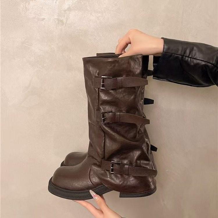 Temperament but knee Martin boots women's autumn and winter new long boots thick sole heightened pleated design knight boots