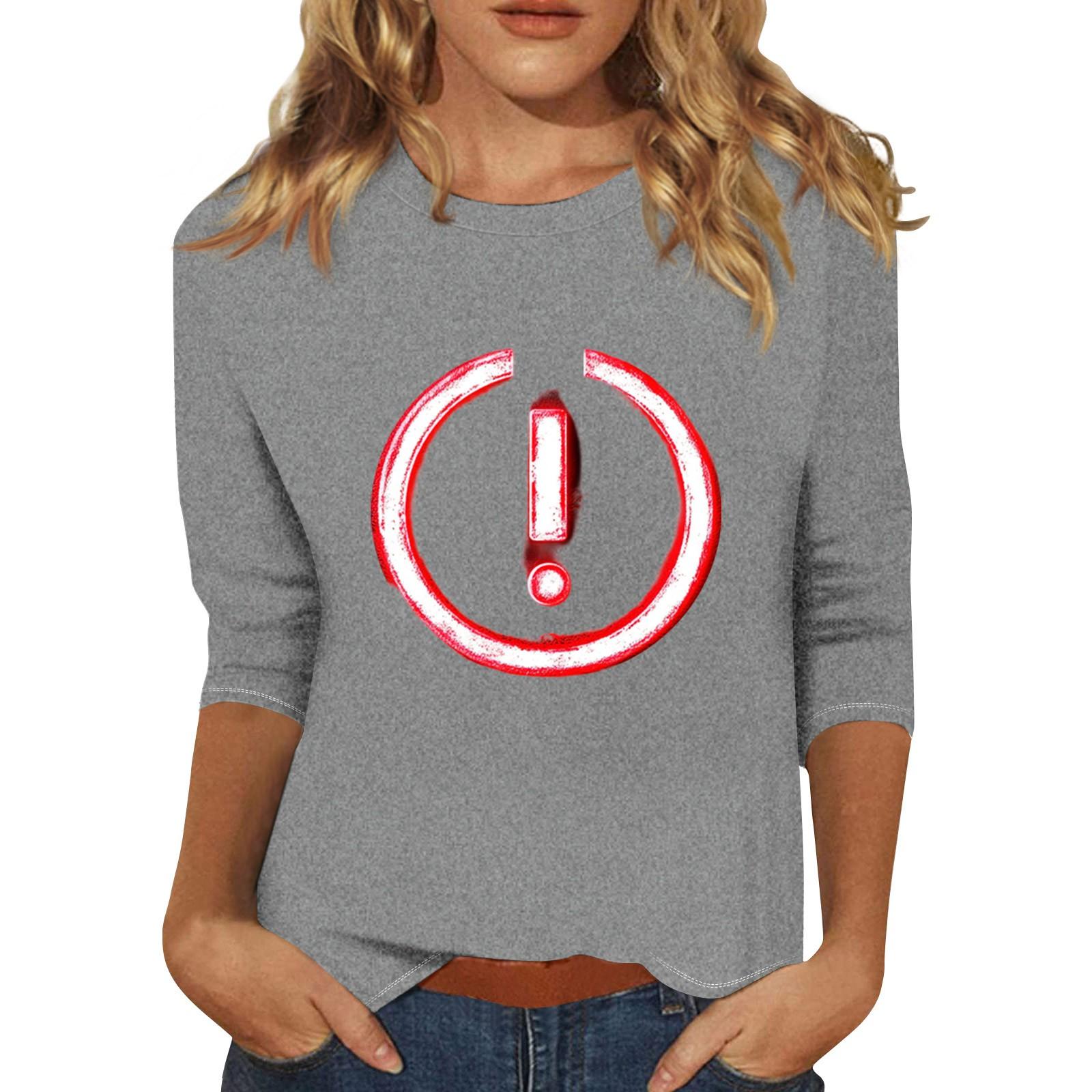 

Women s Fashion Casual Three-quarter Sleeve Exclamation Print Round Neck Pullover Top S
