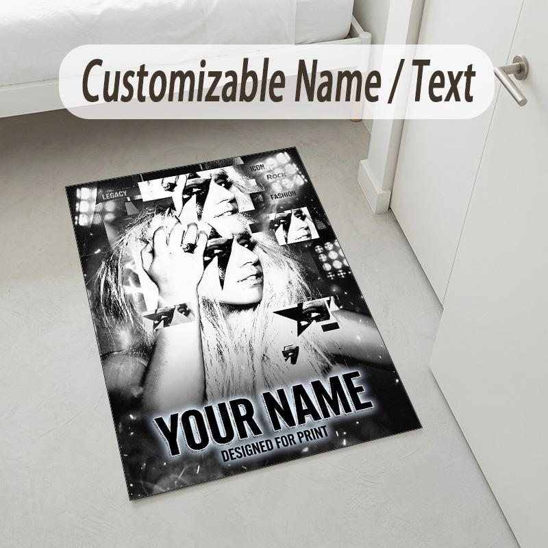 Personalized Crystal Velvet Carpet,Lady Gaga Custom Printed Name, Plush Area Rug For Home Indoor Decor