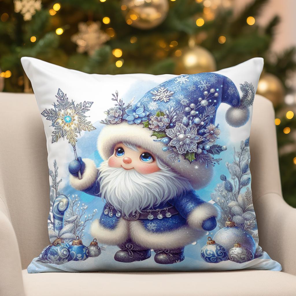New Christmas Pillow Cover Winter Blue Christmas Elf Print Home Sofa Cushion Pillow Cover