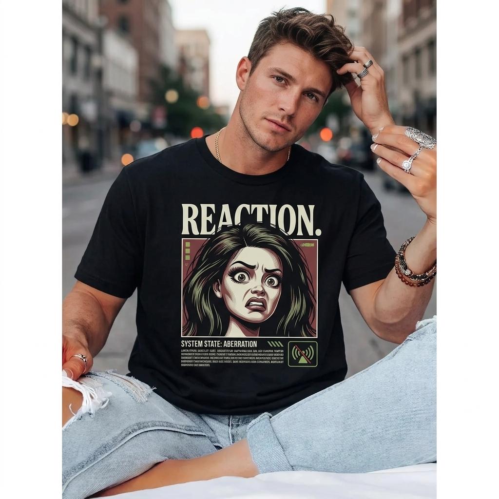 Men s Graphic Tee Short Sleeve Crewneck Cotton Soft Streetwear Shirt with Retro Comic Print for Casual Daily Wear S чёрный