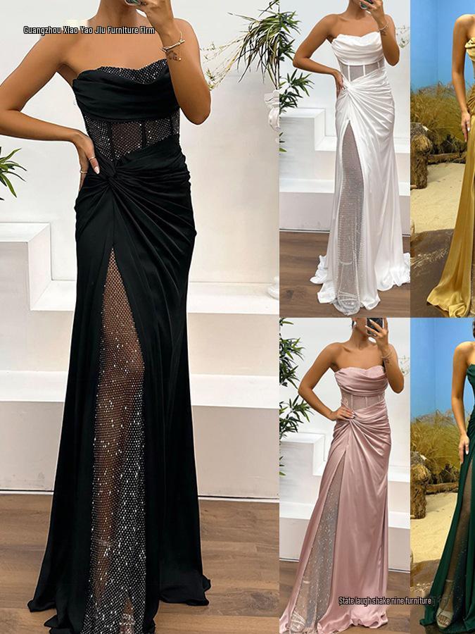 2026 European Color Satin Bustier Dress - Spring/Autumn Casual Fashion Patchwork