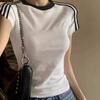 Women's Round Neck Short Sleeve Regular Fit Top Casual Colorblock Cotton T-Shirt