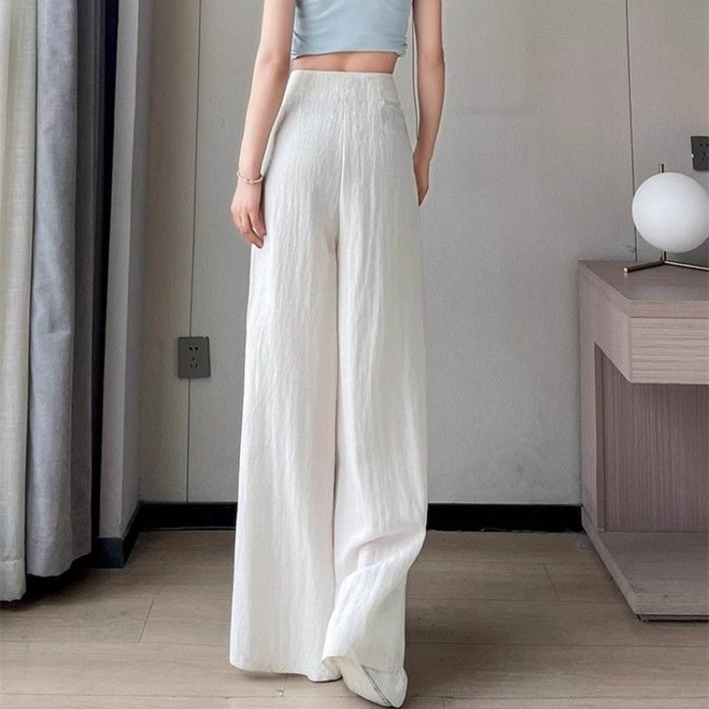 Ice Silk Linen Wide Leg Pants for Women In Summer Thin High Waisted Loose and Hanging Feeling