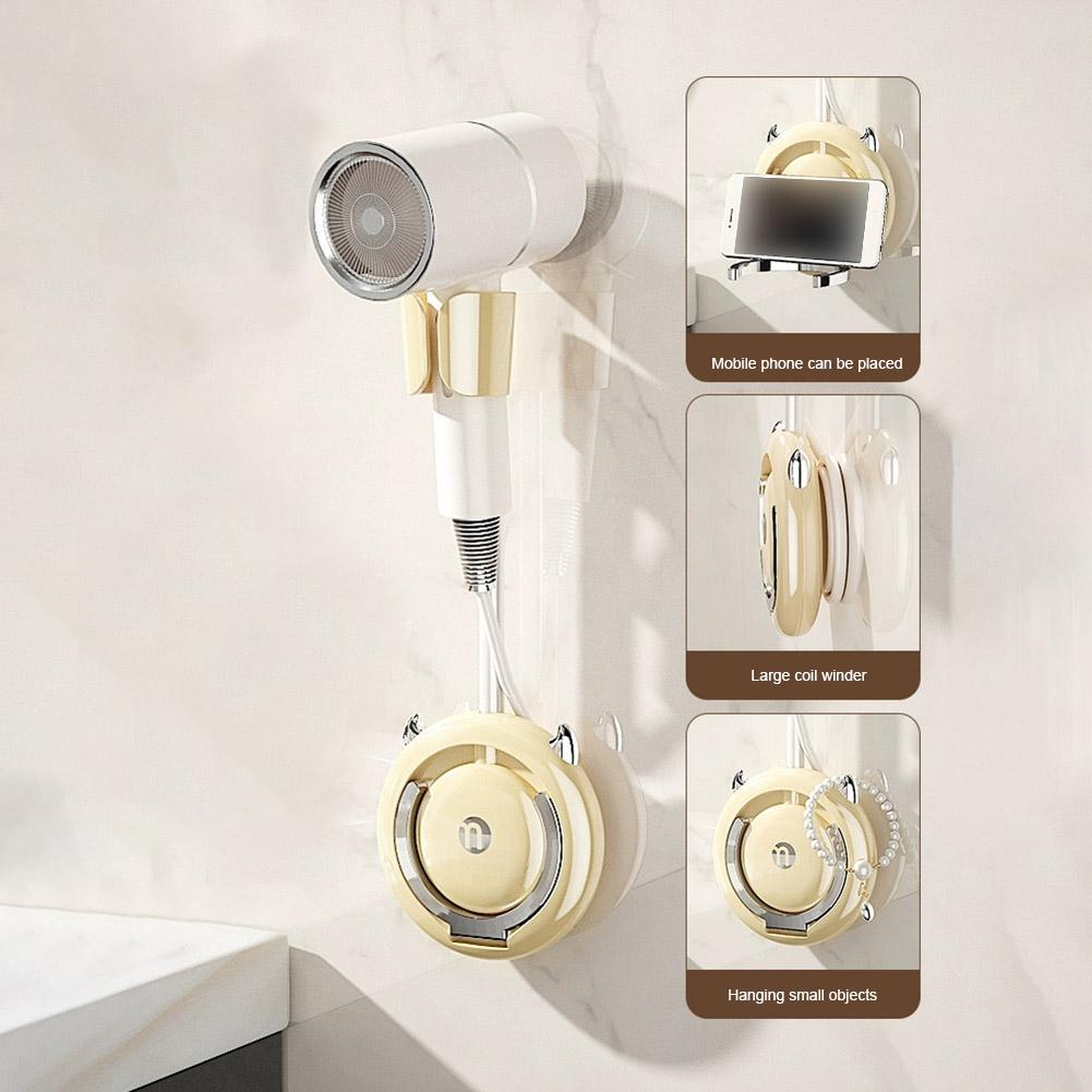Verstellbarer Freihand-Föhnhalter 360 Grad Drehung Wandmontage Haartrockner-Aufbewahrungsständer Föhnhalter für Badezimmer