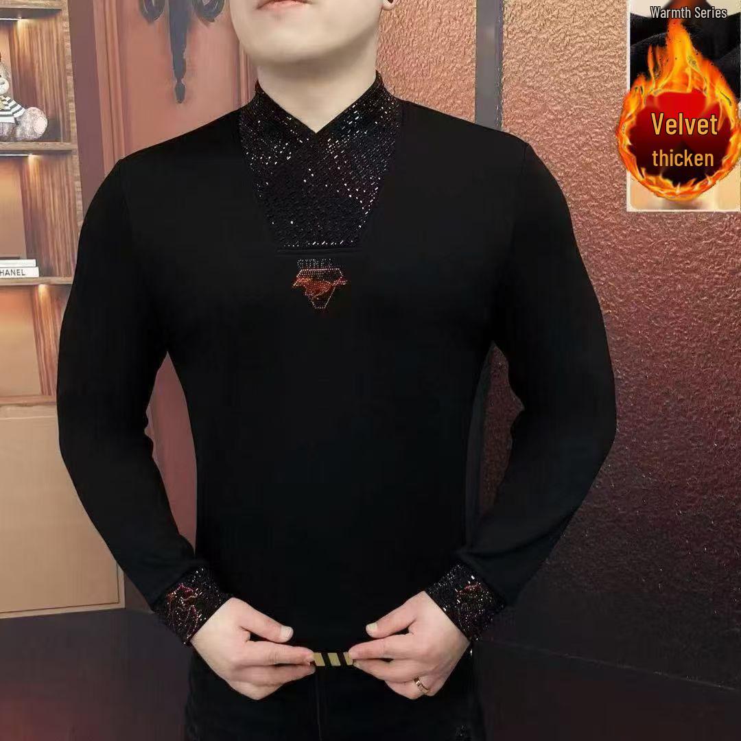 

2025 Men s European Style Fleece-Lined Two-Piece Look Hoodie - Thick, Warm Long-Sleeve Base Layer for Autumn/Winter. XXL чорний
