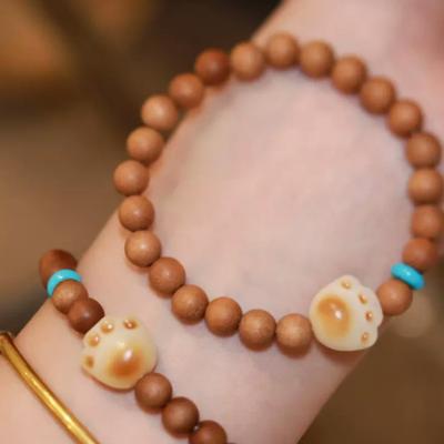 Milky Cat Claw Natural Milky Fragrance Laoshan Sandalwood Bracelet, Artistic Style Bracelet for Women, Charcoal Burned Cat Claw Fresh and Simple