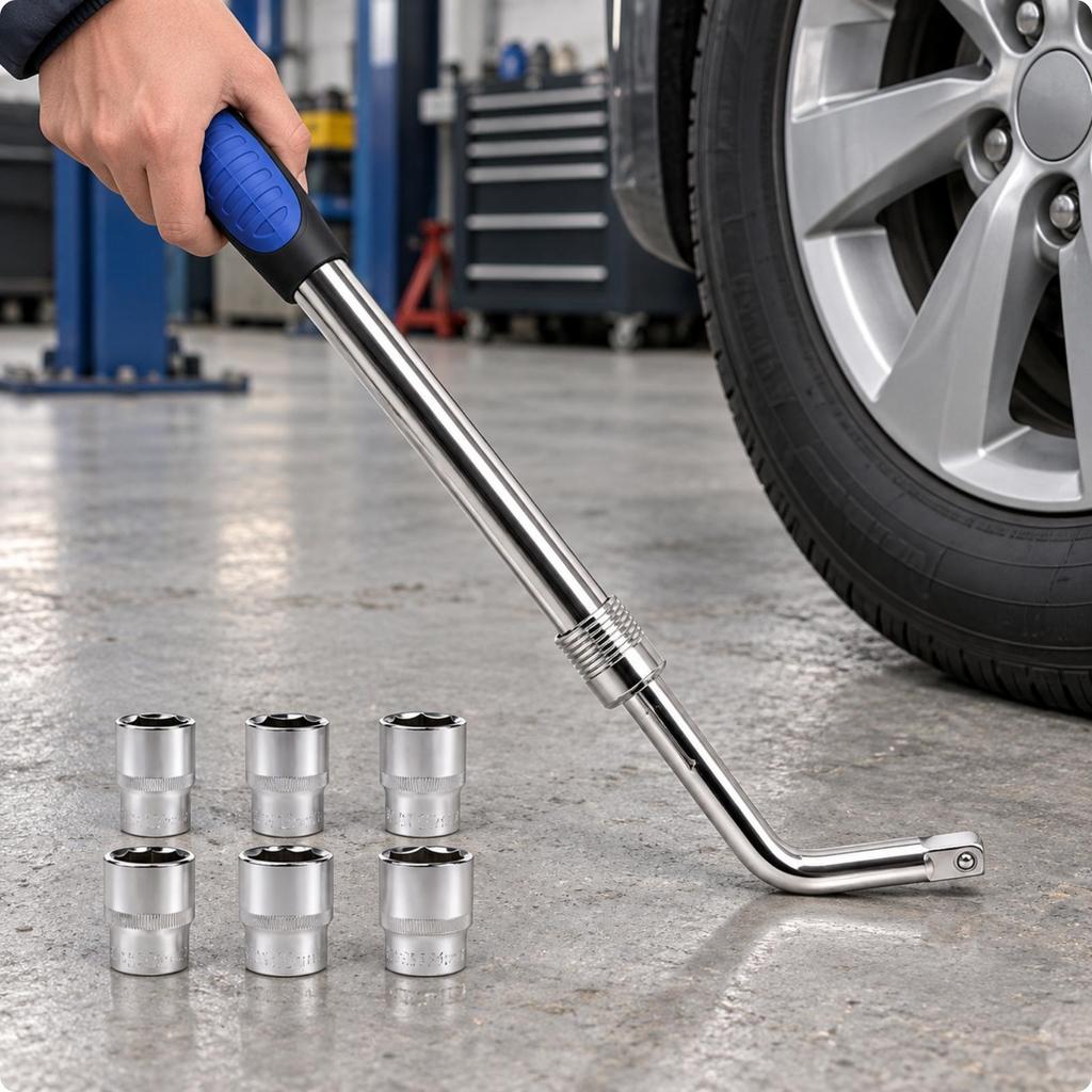 LShaped Lug Nut Wrench Telescopic Tire Adjustable Length Tool for Drivers, Automotive