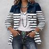 Women's Striped Print Long Sleeve Ruffle Button Front Shirt Jacket for Casual Wear