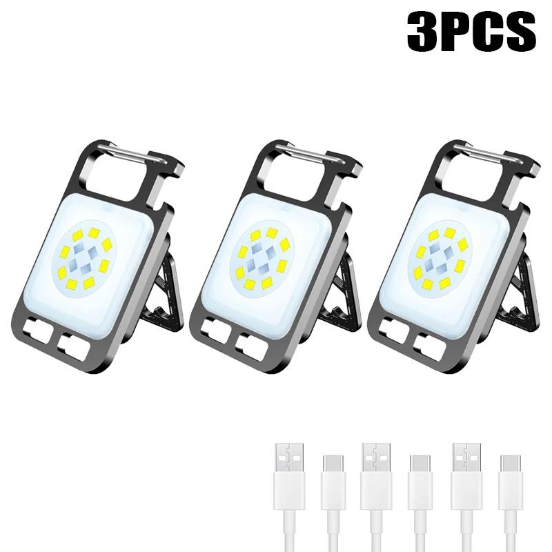 Mini Flashlight Work LED Light Rechargeable Lamp Pocket COB Keychain Portable Flashlight Outdoor Camping Small Light Corkscrew