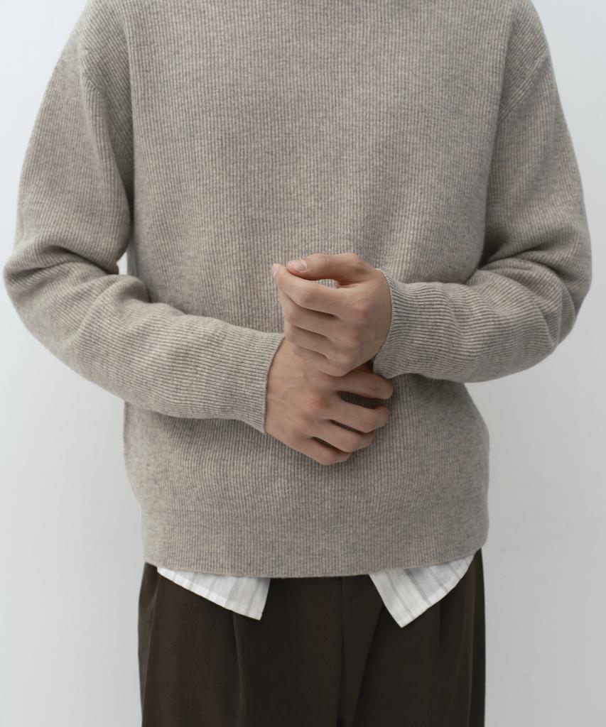 MUSINSA STANDARD [Victoria Wool] Minimal Ribbed Crew Neck Knit [Oatmeal]