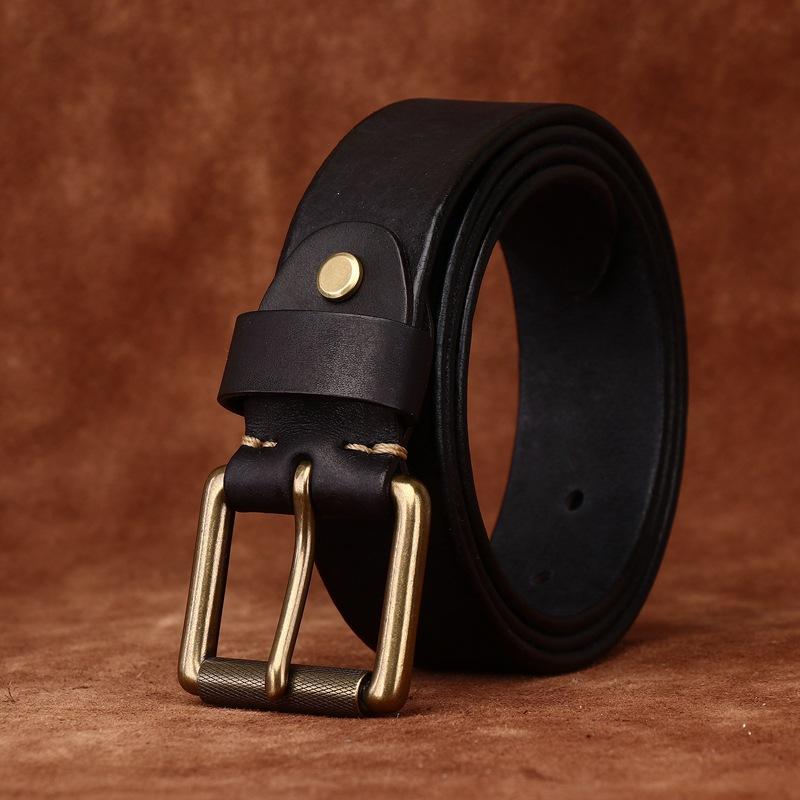 3.8Cm Wide Leather First Layer Cowhide Belt Men'S Washed Retro Matte Pin Buckle Jeans Copper Buckle Belt Men'S