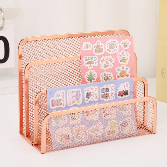Desk Mail Organizer Metal Mesh Letter Sorter File Organizer with 3 Vertical Upright Compartments for Office Workspace Supplies