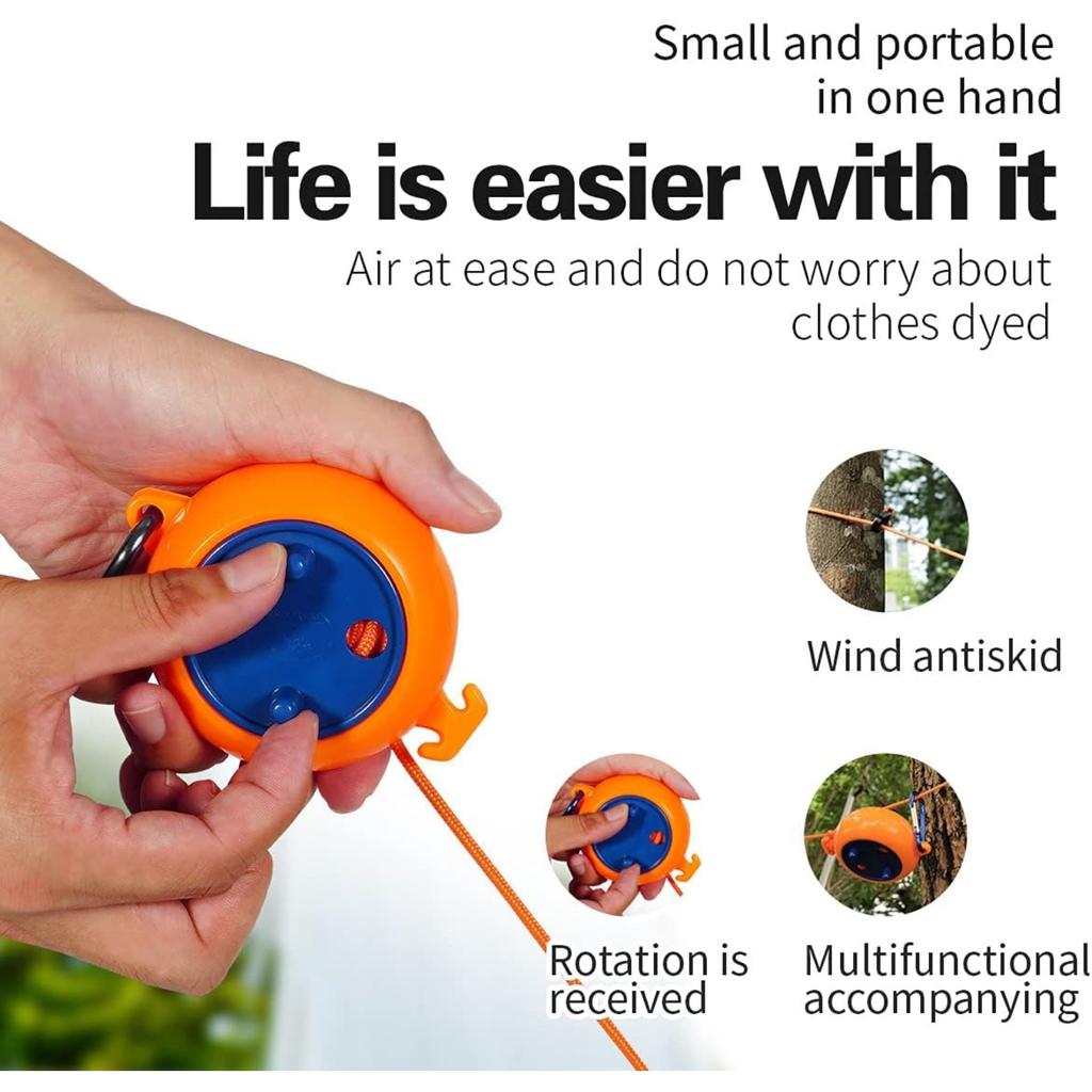 Retractable Travel Clothes Cord Adjustable 32ft/10M Camping Clothesline Laundry Drying Rope for Hotel Trip Outdoor Washing Lines