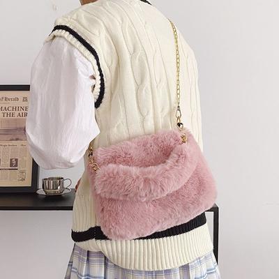 Fluffy Warm Shopper Totes Small Chain Crossbody Bag Fashion Square Faux Fur Shoulder Bag Plush Handbag