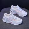 2025 Shoes Female  Spring New Net Shoes Breathable Stripes Hit Color White Sports Walking Flats Shoes for Women