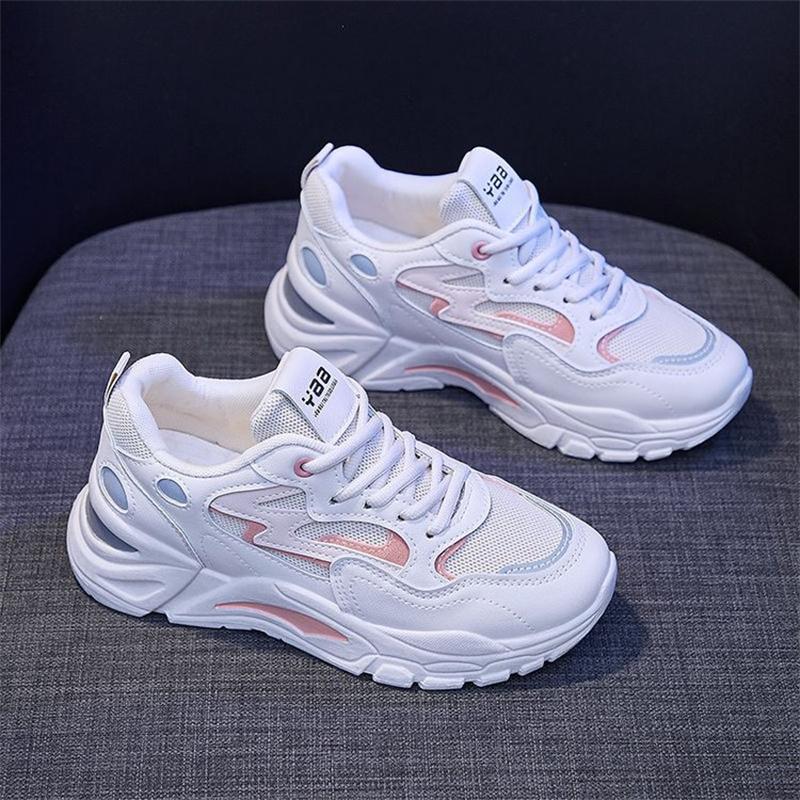 2025 Shoes Female  Spring New Net Shoes Breathable Stripes Hit Color White Sports Walking Flats Shoes for Women