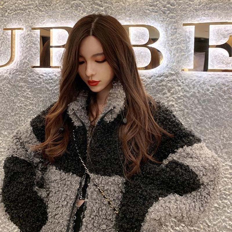 Palton din lână de miel cu guler înalt pentru femei, jachetă caldă cu mâneci lungi cu fermoar, pardesiu larg, modă coreeană, toamnă și iarnă