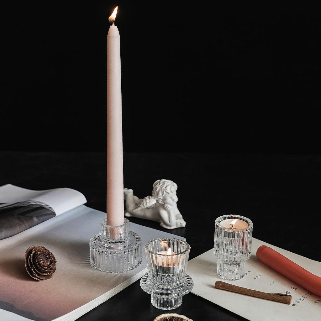 Pillar Tealight Candle Holder Clear Glass for Table Design Candlesticks, Decorative Tabletop Home Dining Centerpiece