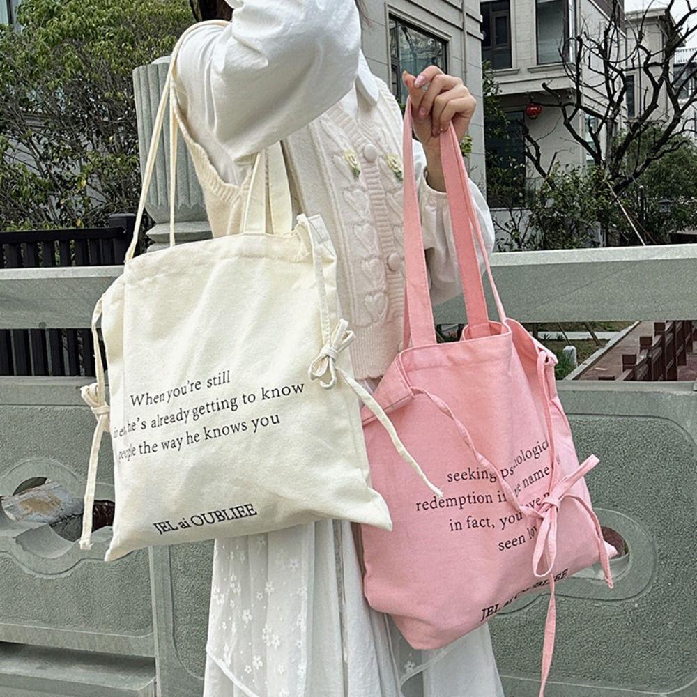 

Сумочка Balletcore Ribbon Bag Pink Letter Canvas Bag Leisure Bow Плечевая сумка Streetwear