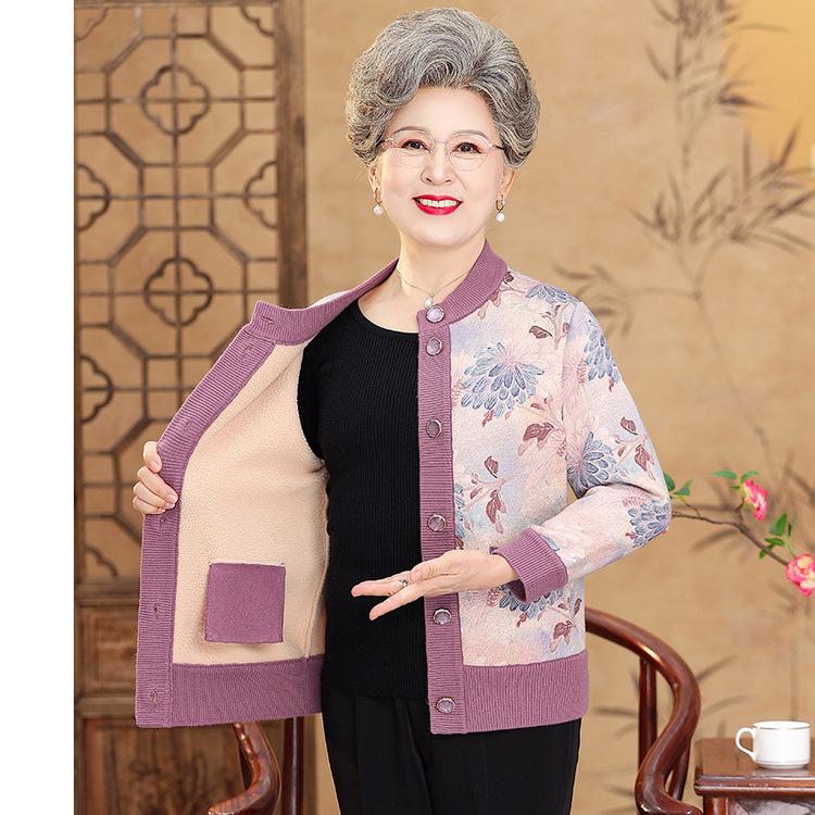 New Mom's Spring and Autumn Clothes Printed Tops for Middle-aged and Elderly People 40-60 Years Old Middle-aged Women's Long-sleeved Shirts