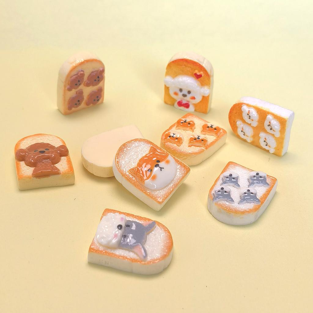 Mini Cartoon Resin Animal Toast Flatback Cabochon Scrapbooking for Phone Decoration DIY Jewelry Craft Dollhouse Accessories