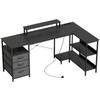 L-Shaped Desk, Reversible Corner Desk with Drawers and Shelves, 170 cm, Black
