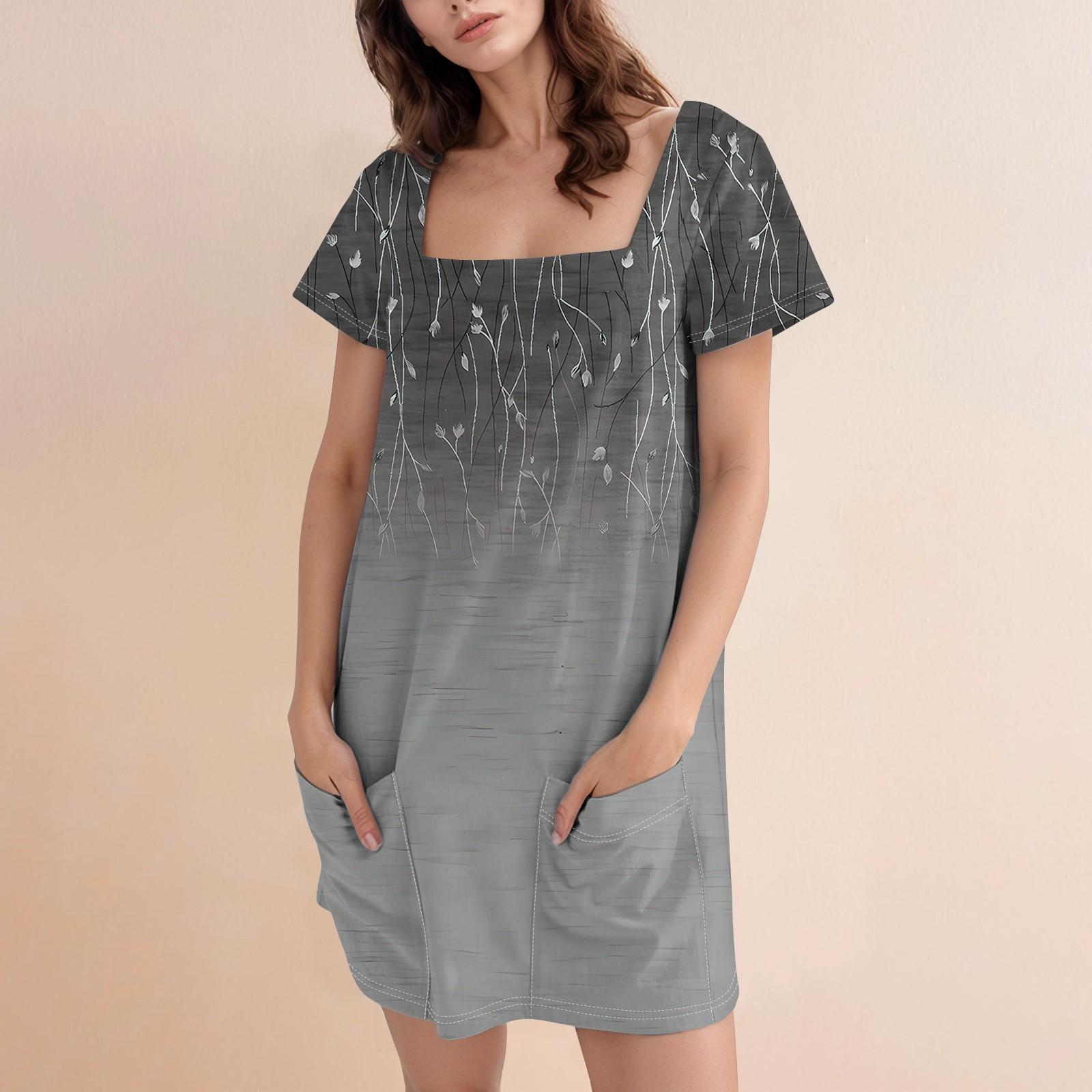 

Женское модное повседневное платье с квадратным вырезом и коротким рукавом XXXL