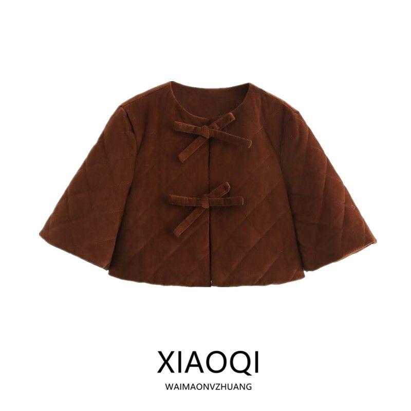 Fashion Style 2024 Fall and Winter New Women's Clothing All-Match Soft Touch round Neck Short Sleeve Short Coat 4391778