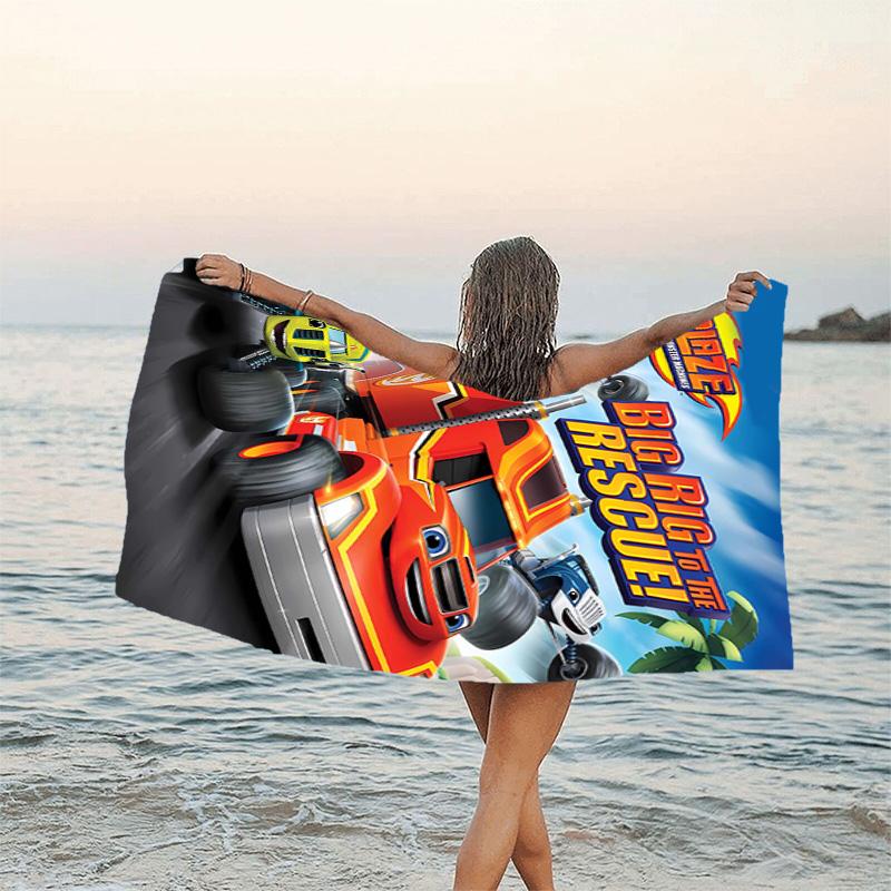 1pc Blaze and the Monster Machines Beach Towel, Beach and Seaside Swimming Pool Equipment, Fashion Pattern, Rectangular, Travel Essentials