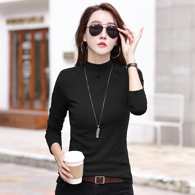Women's 3XL Bottoming Shirt, Long-sleeved, Half-turtle Collar, Large Size, Versatile Autumn and Winter Style Inner Wear, Warm Tops