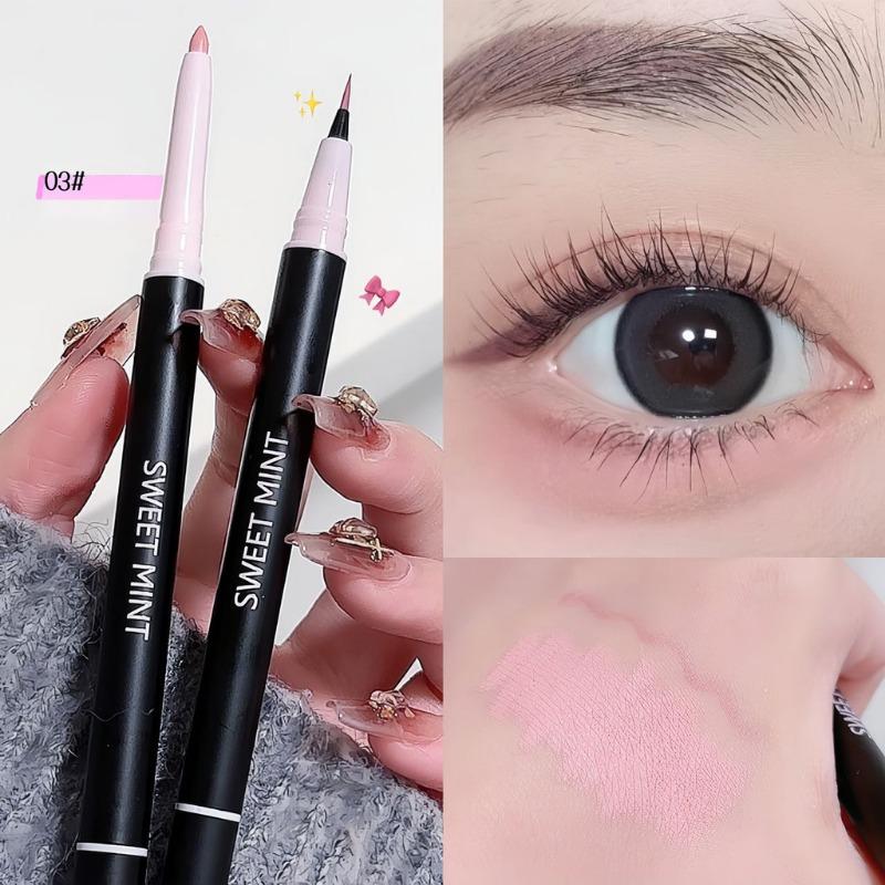 

Двусторонние хайлайтерные тени для век, комбинированный подводка для век, матовая розовая ручка с двойной головкой, ручка шелкопряда, мерцающий осветляющий карандаш, водонепроницаемый 03#