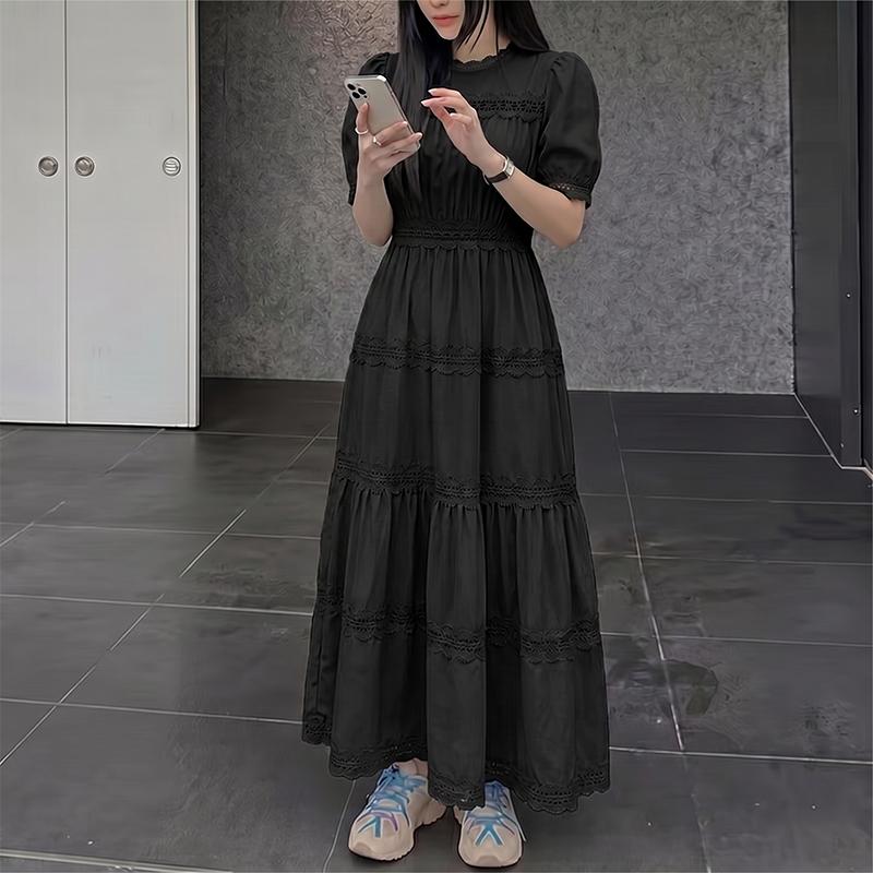 ZANZEA Women Elegant Round Neck Summer Casual Short Sleeve Long Dress