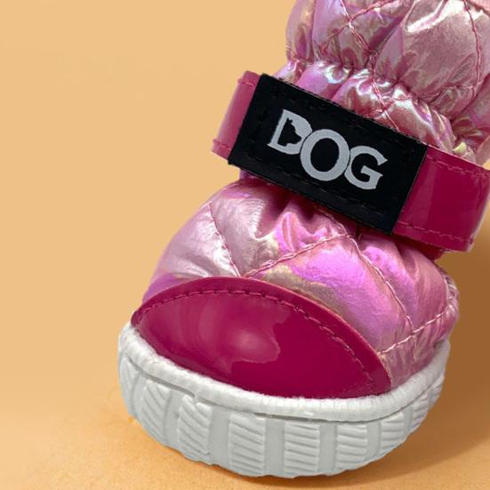 Yousheng 4Pcs Pet Shoes Non-Slip Waterproof Fastener Tape Fixing Thickened Warm Windproof Paw Protection Shoes for