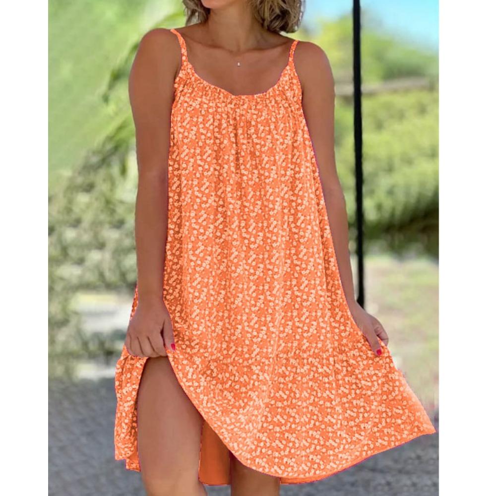 JPNTKY Women's Fashion Summer Spring Floral Print Sleeveless U-Neck Casual Dresses