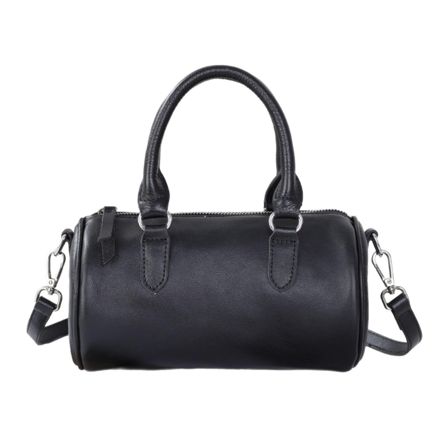 

Женская сумка через плечо из коровьей кожи, модная, простая, практичная, мягкая, кожаная, сумка-барабан чёрный