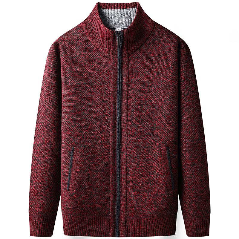 2025 Autumn New Jersey Men Casual Solid Color Sweatcoat Winter Men Thick Fleece Warm Sweater Casual Stand Collar Zipper Cardigan