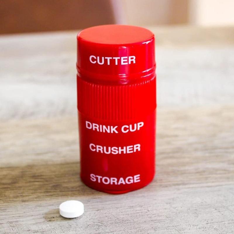 2 In1 Pill Crusher, Creative Cutter And Grinder For Pills, Vitamins, Tablets, Stainless Steel Blade, Removable Drinking Cup