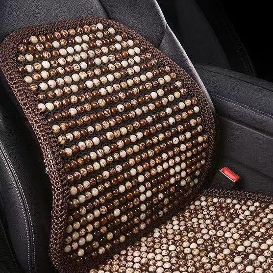 Four Seasons Universal Car Seat Cushion Set: Cooling Summer Pad with Breathable Wooden Beads and Bodhi Rattan Mat