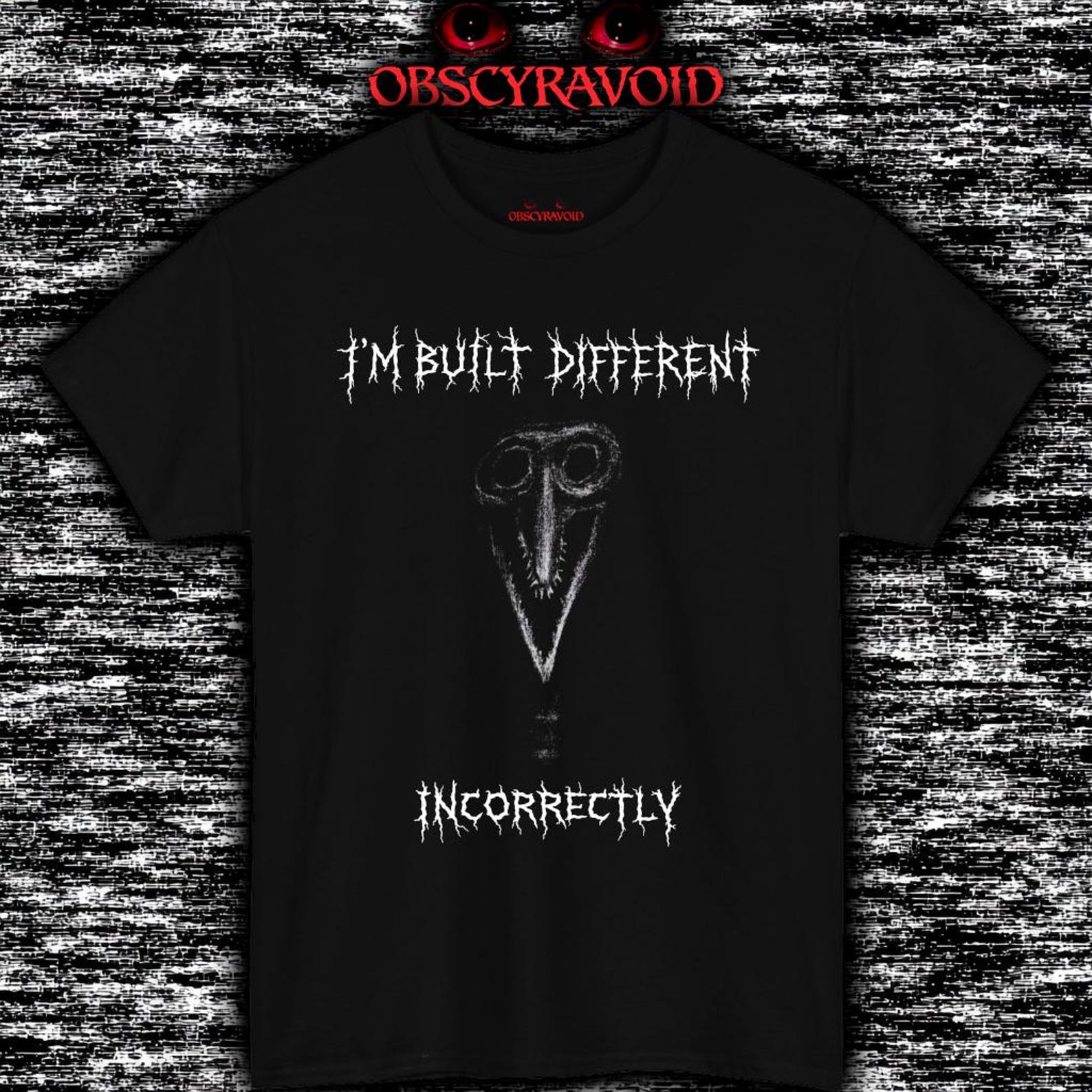 I m Built Different Incorrectly Horror T-Shirt, Dark Horror Meme Graphic Tee, Creepy 2XL