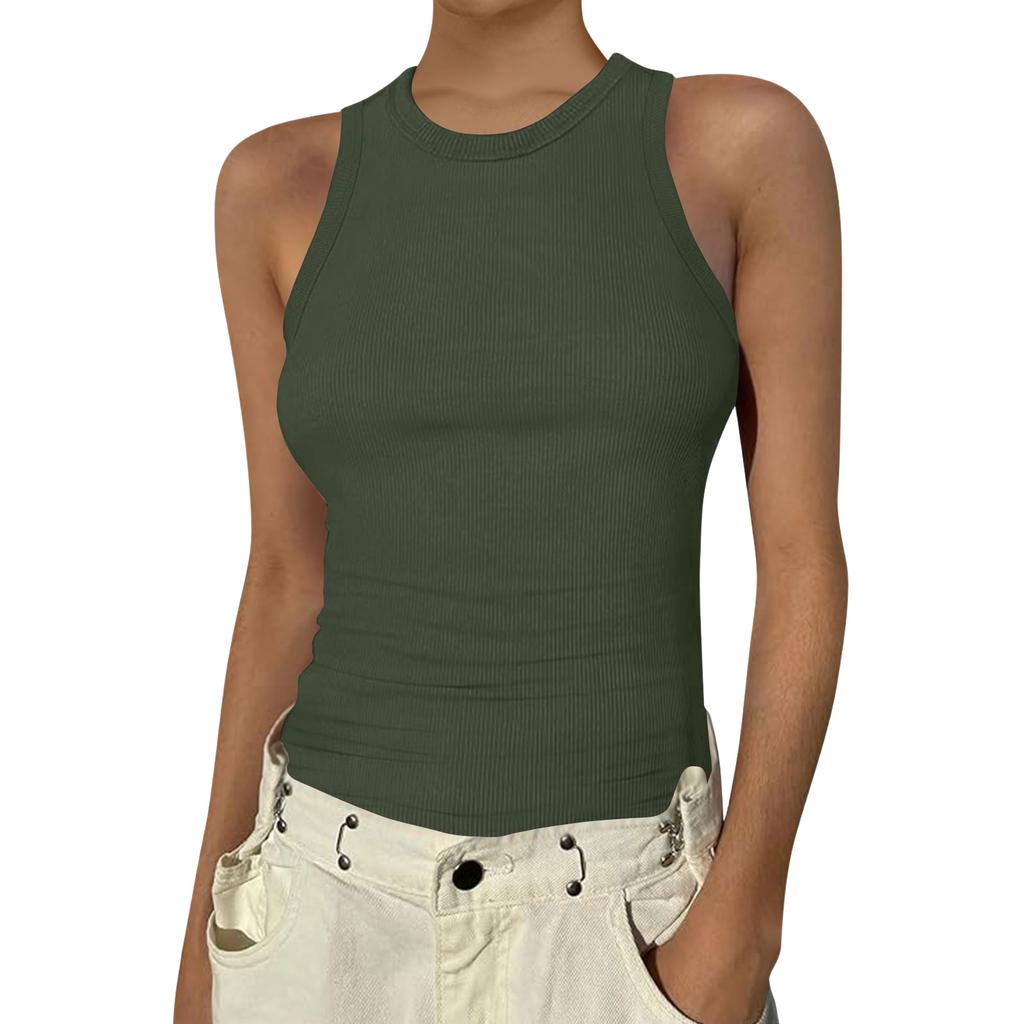 Damen Sommer Mode Lässig Farbe Rundhals Ärmellos Oberteil Enges Tanktop