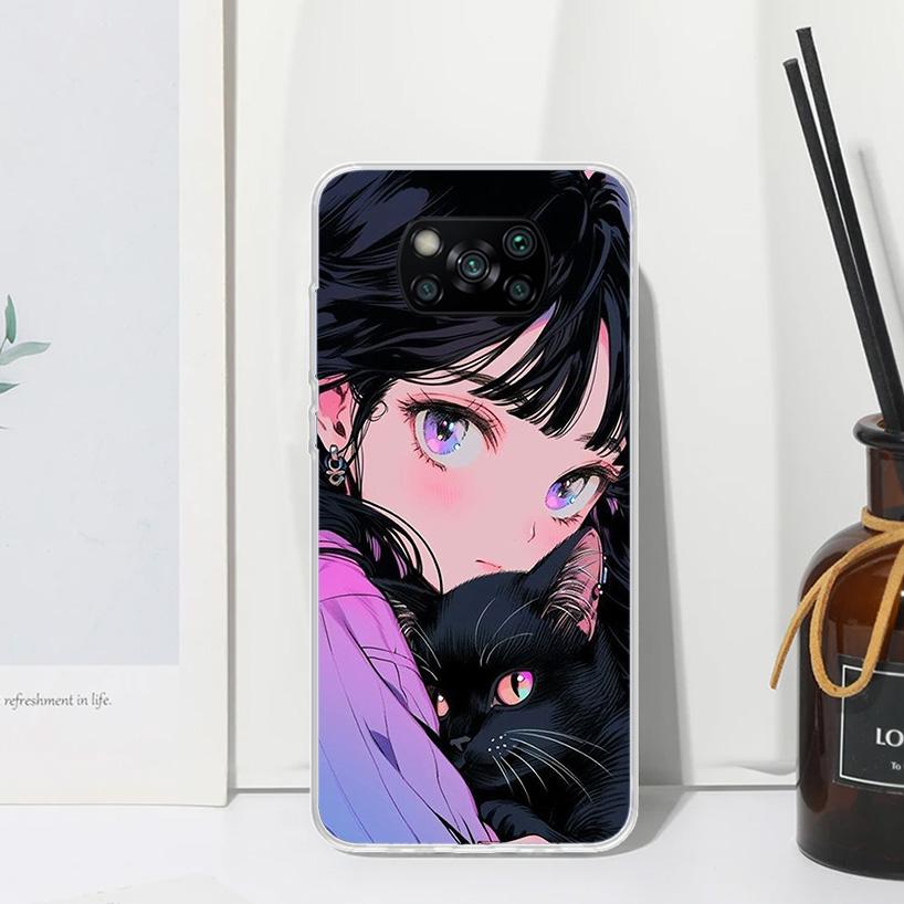 Cute Anime Ins Girls Animal Cat Phone Case For Xiaomi Poco X7 X6 X5 M7 M8 Pro F7 Ultra Redmi 15C 15 13C 13 12C 12 10 10C 10A Art