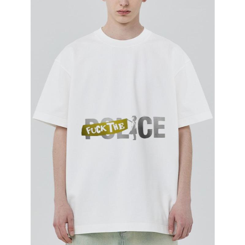 Bílé tričko Fuck The Police grafický potisk ležérní streetwearový top pro muže a ženy