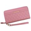 Damen Langbörse mit Doppelreißverschluss, Große Kapazität, PU-Leder, Runder Reißverschluss mit Band, Multifunktional, Niedliches Karomuster, Münzfach, Platz für 8