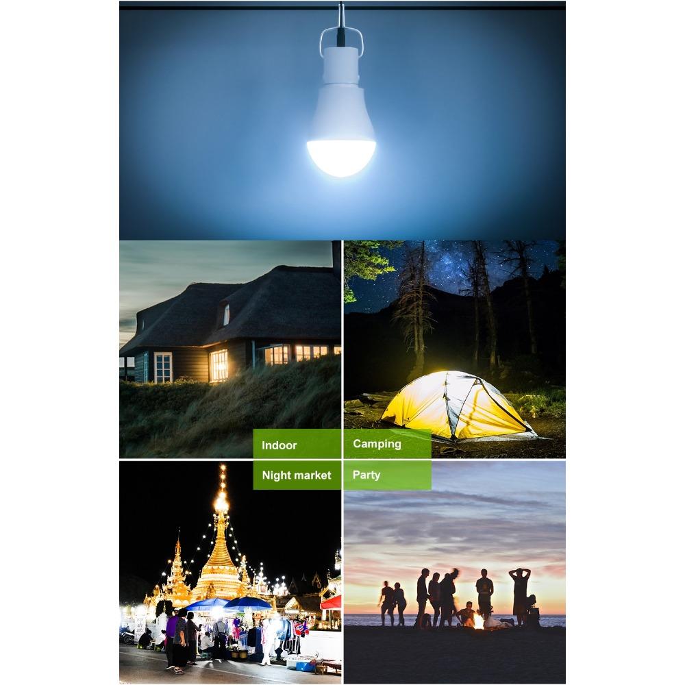 LED Solar Bulb Outdoor Camping Lamp Garden 15W Rechargeable Charge Light Courtyard Decoration Hanging USB Indoor Emergency Bulbs
