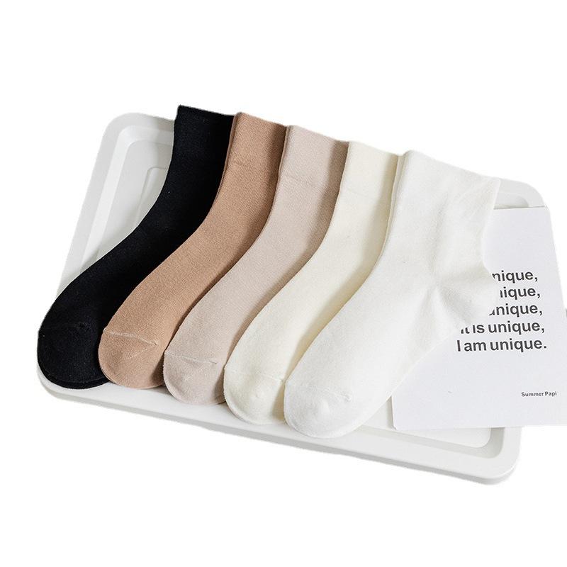 Female Spring and Summer Thin Simple Pure Color Wide Mouth In The Tube Cotton Socks