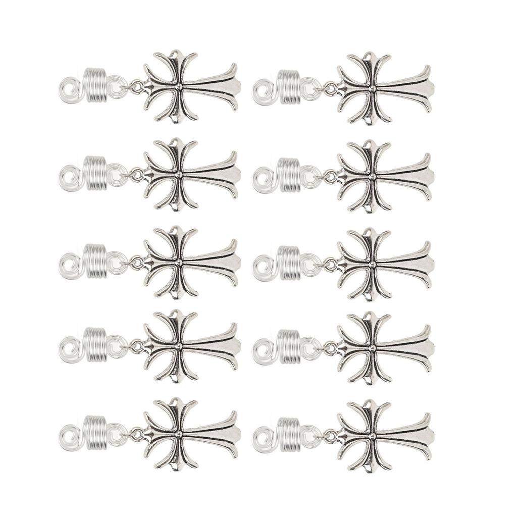 10pcs Beard Coil Cross Pendant Alloy DIY Dreadlocks Spiral Hair Coils Spring Pendant Accessories
