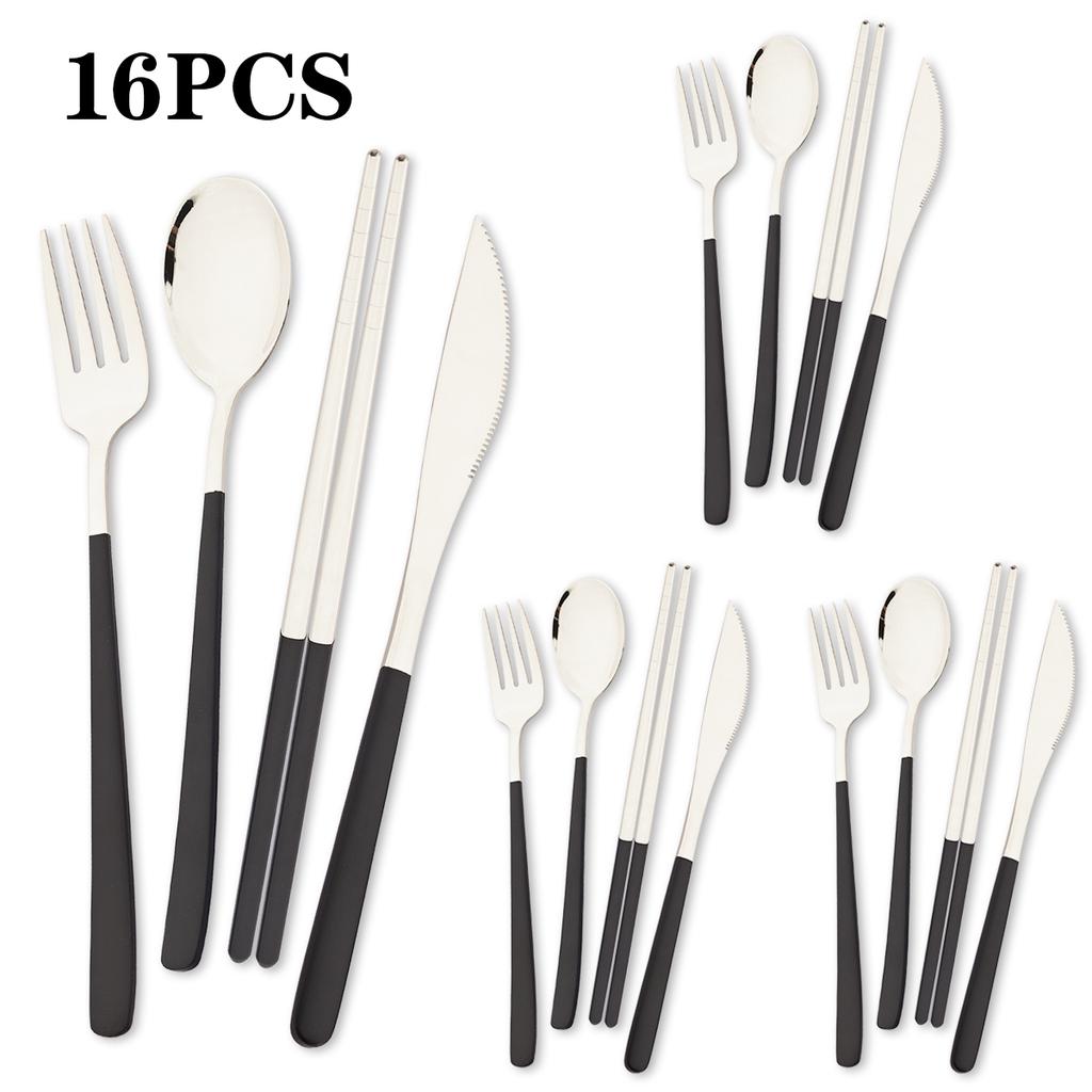 16pcs Black Gold Dinnerware Set Knife Fork Coffee Spoon Cutlery Set Mirror Stainless Steel Flatware WesternKitchen Tableware